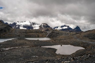 Huaraz, Peru 'da çarpıcı bir yüksek irtifa buz oluşumu olan Pastoruri Buzulu küçük bir buzul gölüne yansıyor. Bu geri çekilen buzullar, iklim değişikliğinin And arazisi üzerindeki etkilerini vurguluyor ve bölgede önemli bir yürüyüş noktası haline geliyor.