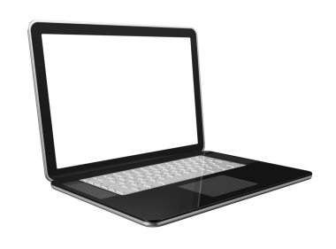 Bilgisayar şeffaf bir arkaplanda izole edildi. 3B illüstrasyon