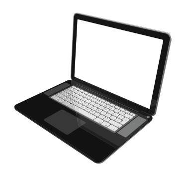 Bilgisayar şeffaf bir arkaplanda izole edildi. 3B illüstrasyon