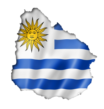 Uruguay bayrağı göster, üzerinde beyaz izole üç boyutlu render