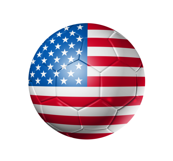 3D futbol topuyla ABD takım bayrağı, Dünya Kupası 2010. Beyaz kırpma yolu ile izole