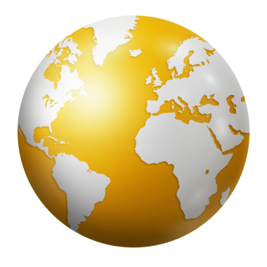 Sarı yeryüzü küresi şeffaf arka planda izole edildi. 3B illüstrasyon