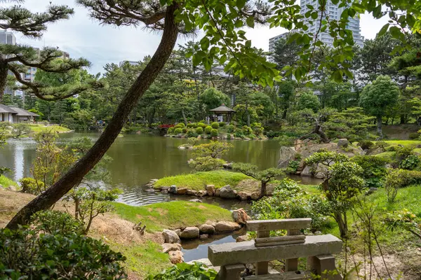 Bereketli ağaçlar, yansıtıcı bir gölet ve manikürlü yeşillik Japonya 'nın Hiroşima şehrinde huzurlu bir tarihi manzara olan Shukkei-en bahçesini dolduruyor.