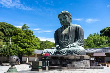 Kamakura 'daki Kotoku-in tapınağındaki Büyük Buda Daibutsu yeşillik, sükunet ve mimari güzellikle çevrili anıtsal bir bronz heykel. Japonya