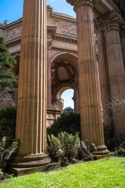 San Francisco 'daki Güzel Sanatlar Sarayı, klasik sütunları olan bir mimari başyapıt, yemyeşil ile çevrilidir.