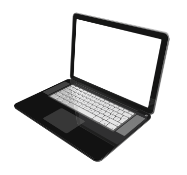 Bilgisayar şeffaf bir arkaplanda izole edildi. 3B illüstrasyon