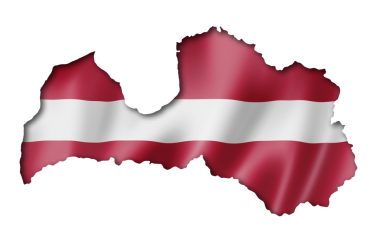 Letonya bayrağı göster, üzerinde beyaz izole üç boyutlu render