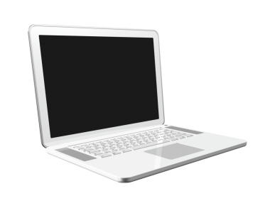 Bilgisayar şeffaf bir arkaplanda izole edildi. 3B illüstrasyon