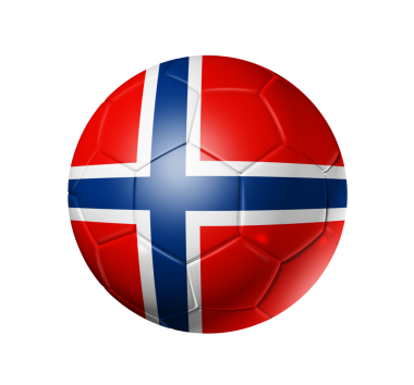 3D futbol topuyla Norveç takım bayrağı. Beyaz kırpma yolu ile izole