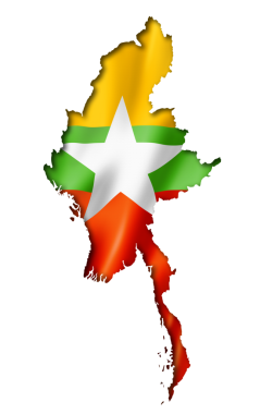 Burma Myanmar bayrağı göster, üzerinde beyaz izole üç boyutlu render