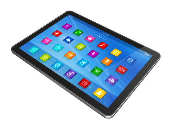 3D Digital Tablet Computer - apps icons interface - isolated on transparent background