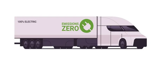 電動セミトラックトレーラーコンテナ未来貨物輸送輸送電動輸送電子移動ゼロ排出コンセプト水平ベクトルイラスト — ストックベクタ