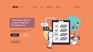 İş kadını, hedef konsepti yatay kopyalama alanı doğrusal illüstrasyonuna ilişkin iş organizasyonu başarıları üzerindeki tüm görevleri işaretliyor