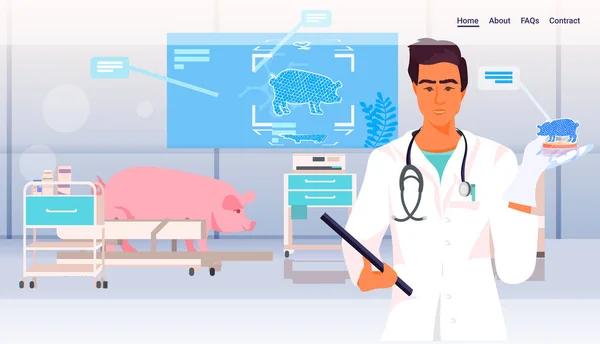 Científico Analizando Adn Carne Cerdo Cultivada Tableta Pantalla Artificial Laboratorio — Archivo Imágenes Vectoriales