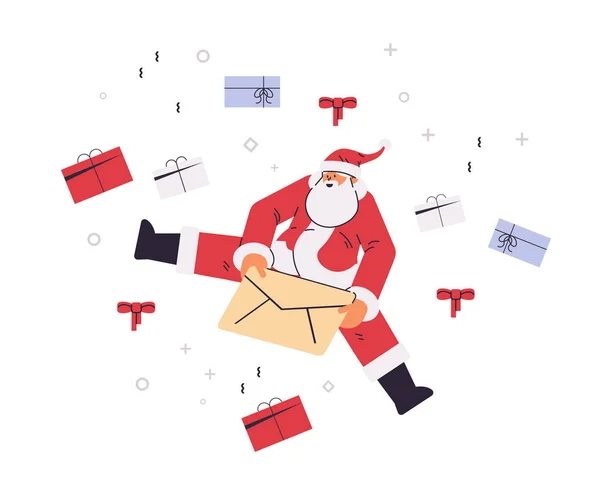 Weihnachtsmann Hält Brief Umschlag Vorbereitung Für Neujahr Weihnachtsfeier Konzept Horizontale — Stockvektor