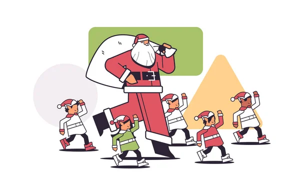 Weihnachtsmann Mit Mix Race Elfen Kostümen Frohes Neues Jahr Frohe — Stockvektor