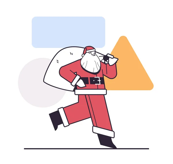 Mann Weihnachtsmann Kostüm Mit Sack Frohe Weihnachten Frohes Neues Jahr — Stockvektor