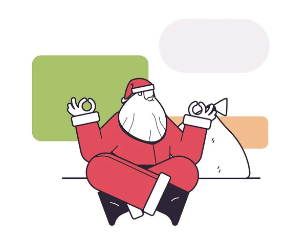 Santa Claus Avec Coffret Cadeau Sac Assis Lotus Pose Heureuse — Image vectorielle