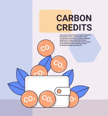 CO2 madeni parasına sahip cüzdan CO2 emisyonundan sorumlu serbest ticaret karbon vergisi vergisi sürdürülebilir ESG geliştirme konsepti fotokopi alanı doğrusal vektör çizimi