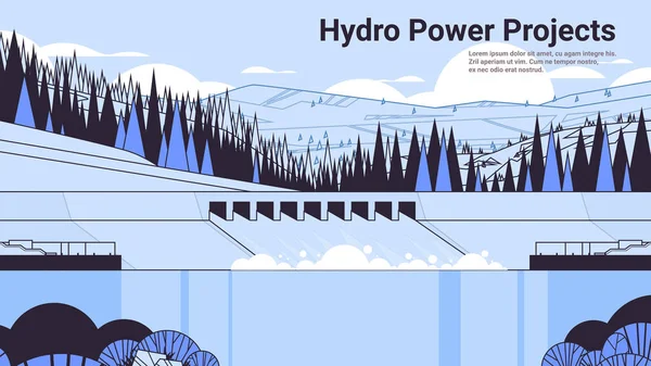 Estação Produção Energia Hidrelétrica Vazamentos Água Sobre Parte Superior Barragem — Vetor de Stock