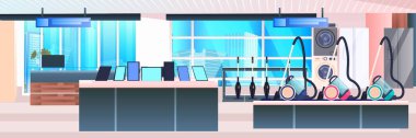 new home appliance products in electronics store big sale black friday shopping concept horizontal vector illustration