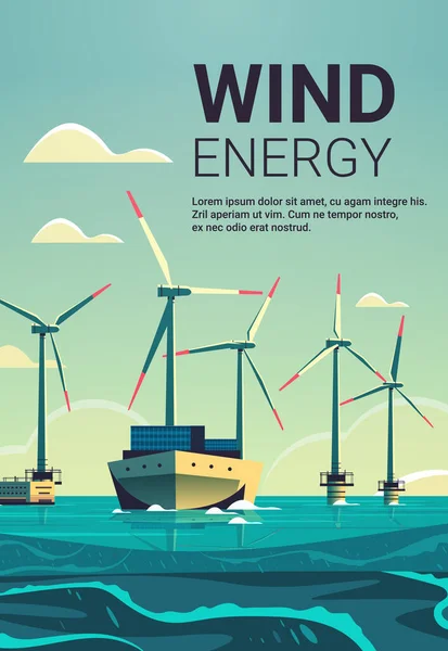 Offshore Wind Farm Turbines Ship Sea Ocean Renewable Water Station — Stock vektor