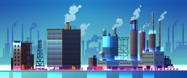 Energy Generation Plant Chimneys Electricity Production Industrial Manufacturing Building Heavy — 스톡 벡터