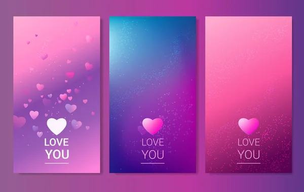 Set Love Hearts Happy Valentine Day Holiday Celebration Templates Collection — Vetor de Stock