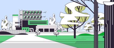 green eco-plant eco factory environmental conservation idea save world decarbonization carbon dioxide capture horizontal linear vector illustration