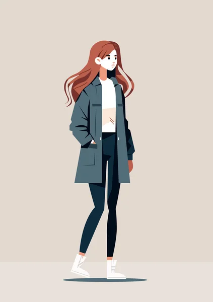 Cute Young Girl Teenager Student Casual Fashion Clothes Female Cartoon — Stock Vector