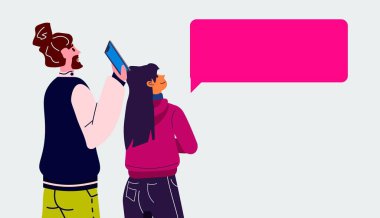 people in trendy clothes with chat bubble generation Z lifestyle concept new modern demography trend with progressive youth gen horizontal vector illustration