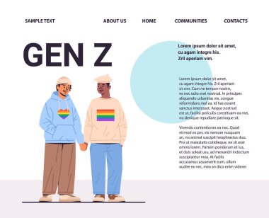 gays couple holding hands lgbt rainbow flag gay lesbian love parade pride festival transgender love generation Z concept horizontal copy space vector illustration