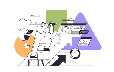 businessman looking through binocular business vision successful strategy direction concept horizontal horizontal linear vector illustration