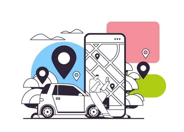 Üzletasszony Rendelés Autó Mobil Alkalmazás Szállítás Carsharing Szolgáltatás Carpooling Koncepció — Stock Vector