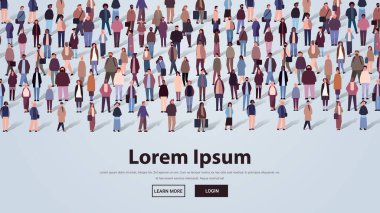 Çoklu etnik gruplar ırk erkeklerini birbirine karıştırıyor. Kadınlar günlük giysiler içinde bir arada duruyorlar. Çeşitlilik kavramı çok kültürlülük kavramı yatay tam uzunlukta fotokopi alanı çizimi.