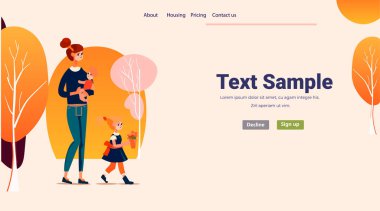 Anne, küçük çocuklarıyla yürüyor aile ebeveynliği kavramını seviyor anneler günü kartı şablonu çocuklarla vakit geçiriyor.