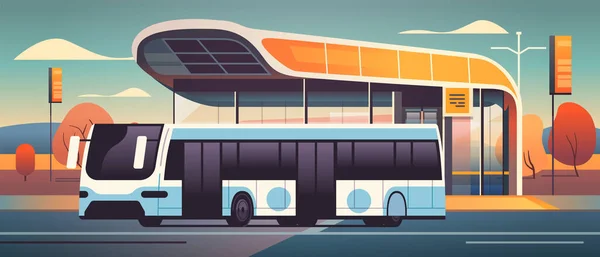 Modern Şehir Taşımacılığındaki Otobüs Yolcu Taşıma Terminalini Inşa Ediyor Konsept — Stok Vektör