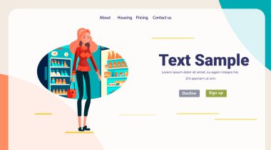 Marketten alışveriş yapan bir kadın market alışverişi yapıyor. Manav alışverişi yapıyor. Yatay fotokopi alanı çizimi yapıyor.