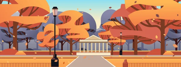Orange Träd Offentlig Sommar Stadspark Landskap Bakgrund Horisontell Vektor Illustration — Stock vektor