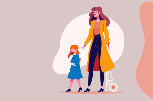 Mère Marche Avec Petite Fille Aimant Parentalité Familiale Concept Garde — Image vectorielle