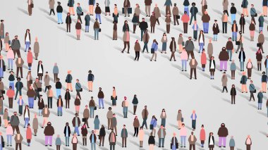 Çoklu etnik gruplar ırk erkeklerini birbirine karıştırıyor. Kadınlar günlük giysiler içinde bir arada duruyorlar. Çeşitlilik kavramı çok kültürlülük kavramı yatay vektör ilüstrasyonu.