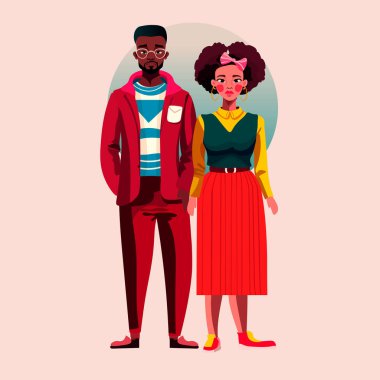 Gündelik kıyafetli genç çift yarışçı kadını karıştırıyor. İki arkadaş aile tam boy vektör çizimi yapıyor.