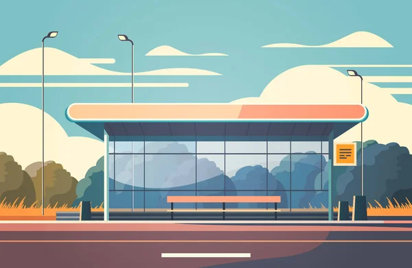 Terminal Bus Transportasi Modern Menunggu Gambar Vektor Horisontal Kereta Penumpang - Stok Vektor