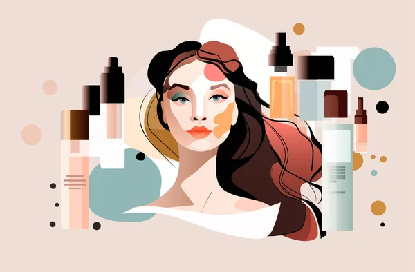 Mulher Beleza Com Maquiagem Perfeita Belo Salão Maquiagem Profissional Compõem —  Vetores de Stock