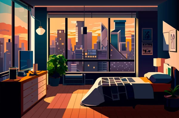 現代の寝室のインテリア誰も住んでいない部屋の水平ベクトルのイラスト — ストックベクタ