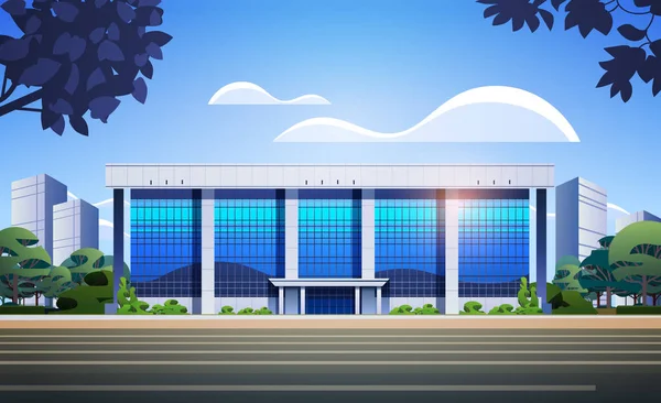 Modern Kantoorgebouw Exterieur Commercieel Business Center Met Grote Panoramische Ramen — Stockvector