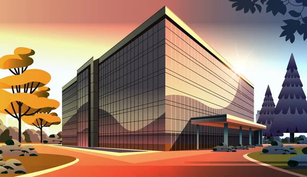 Modern Irodaház Külső Kereskedelmi Üzleti Központ Nagy Panorámás Ablakok Üveg — Stock Vector