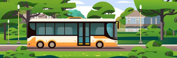Stadsbus Voertuig Modern Openbaar Vervoer Stedelijk Landelijk Verkeer Comfortabel Bewegend — Stockvector
