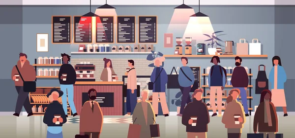 Kahve Molası Sırasında Kafede Çok Irklı Adamları Grubu Modern Kafeteryadaki — Stok Vektör