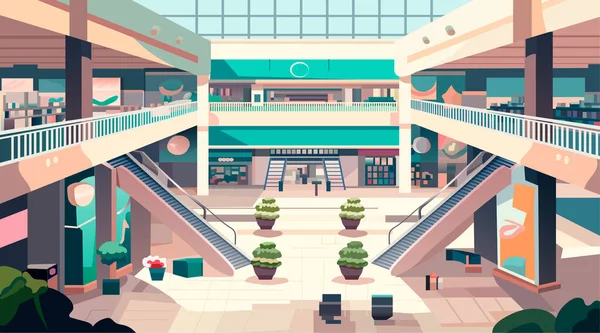 Modernes Einzelhandelsgeschäft Mit Vielen Geschäften Leer Keine Menschen Einkaufszentrum Innenraum — Stockvektor